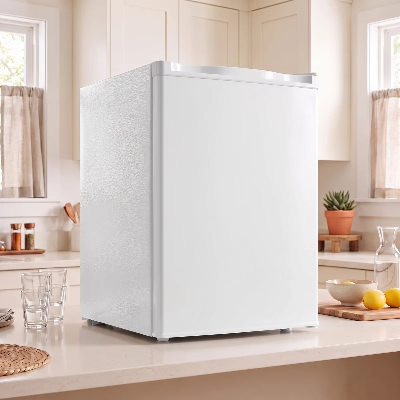HOMCOM Nevera Pequeña con Congelador 72,5L Silenciosa Puerta Reversible Termostato Ajustable Estante Ajustable y Cajón Blanco