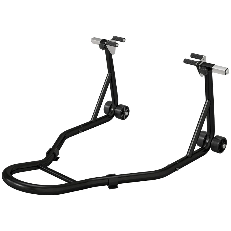 HOMCOM Stand Față pentru Motocicletă cu Protecții Antiderapante, Adaptoare Reglabile pentru Bolțuri și Tip Furcă, Capacitate 200 kg, pentru Anvelope de 18", 17" și 10"