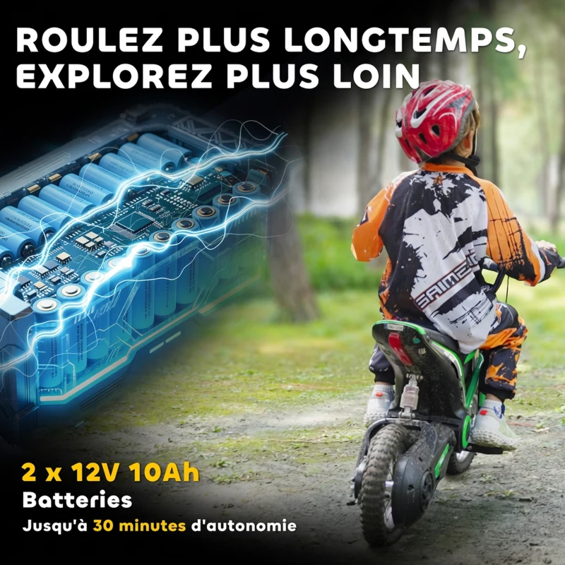 HOMCOM Moto cross électrique enfant moto électrique enfants moteur 350 W batterie 12V 8-16 km/h pneus gonflables 12'' vert