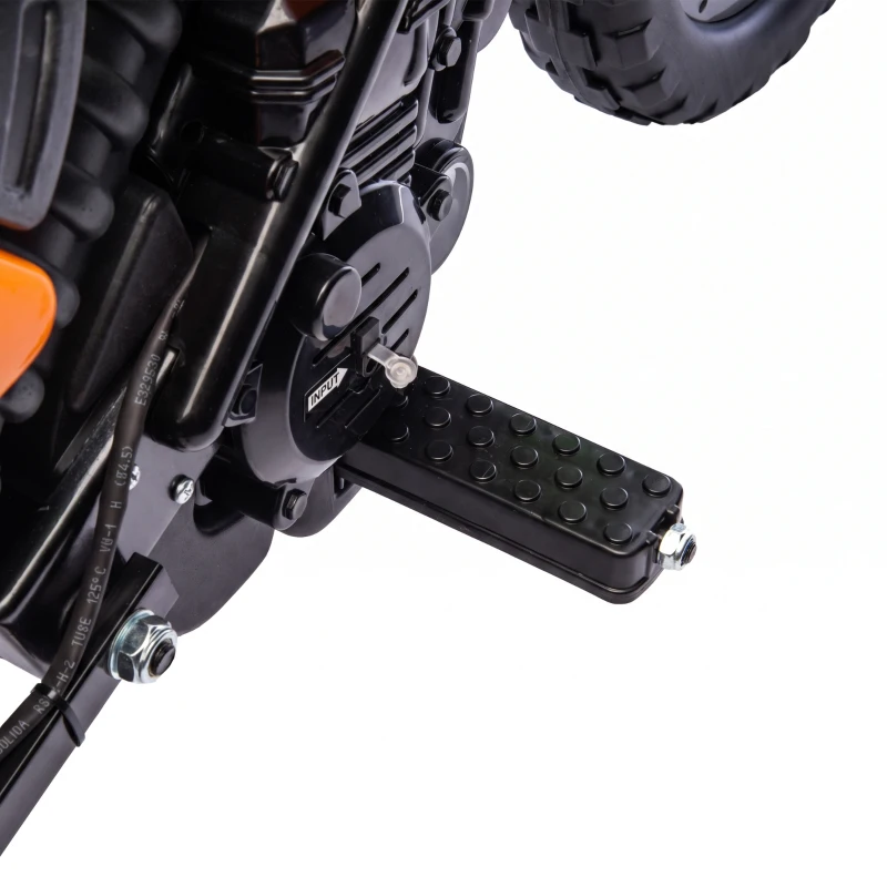 AIYAPLAY Moto Eléctrica Niños 12V 2 Ruedas Auxiliares Desmontables 2 Motores Suspensión Trasera 3 km/h 3-6 Años Naranja