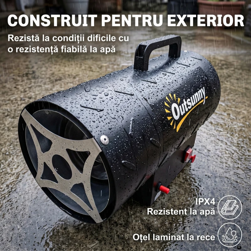 Outsunny Încălzitor Industrial cu Propan, Portabil, 15 kW, cu Aprindere Piezoelectrică, Negru