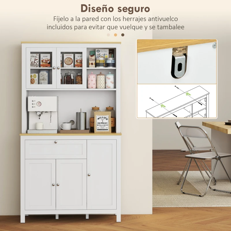 HOMCOM Alacena de Cocina Mueble Auxiliar de Cocina con 5 Puertas Estante Ajustable y Encimera de Microondas 100x40x180cm Blanco