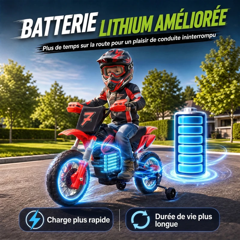 AIYAPLAY Moto Électrique Enfants 12 V, Vitesse Max 3 Km/h, Batterie au Lithium, Double Moteur, Suspension Arrière, Rouge