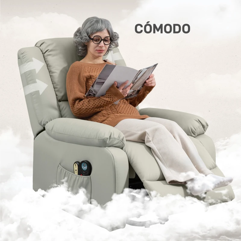 HOMCOM Sillón Levanta Personas Eléctrico con 8 Punto de Masaje Función Calentamiento 2 Controles Remotos y Bolsillo Gris Claro