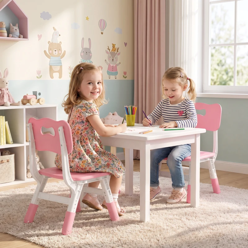 AIYAPLAY 2 PCS Kids Desk Chairs, 3 Level Height Adjustable Children's Chairs with Backrest for 1.5-8 Years, Max Load 50KG, Pink