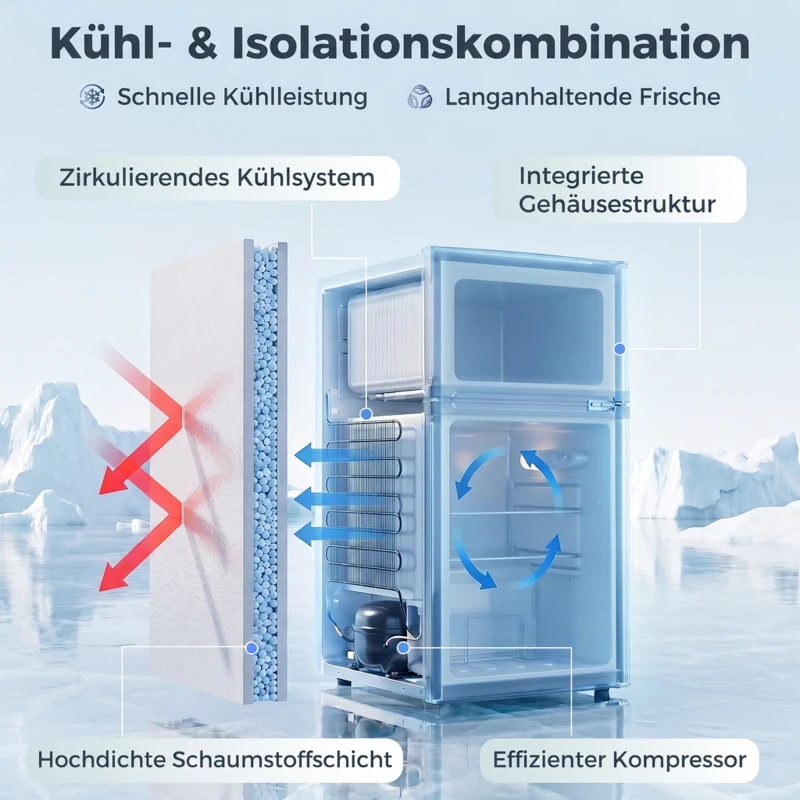 HOMCOM 2-deurs mini-koelkast met vriesvak, instelbare thermostaat, kleine drankkoelkast 90L, wit
