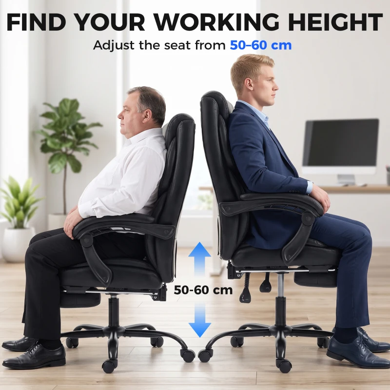 HOMCOM Executive Office Chair, 180kg Big and Tall PU Desk Chair with Linked Armrests, Pocket Spring Cushion, Adjustable Height, Rocking Function, 165° Reclining Backrest, Footrest, PU Casters, Black