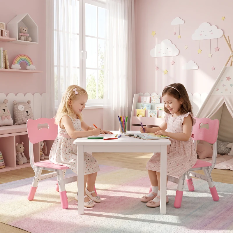 AIYAPLAY Schreibtischstuhl Kinder 2er Set, 26-30cm höhenverstellbar ergonomischer Rückenlehne armlose für 1,5–8 Jahren Rosa