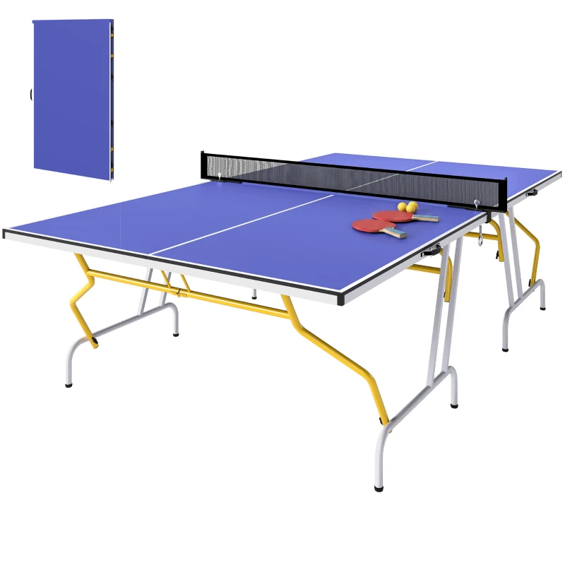 SPORTNOW Tafeltennistafel, inklapbaar, inclusief 2 bats, 3 ballen, net, indoor, metalen frame, 274x152x76cm, blauw