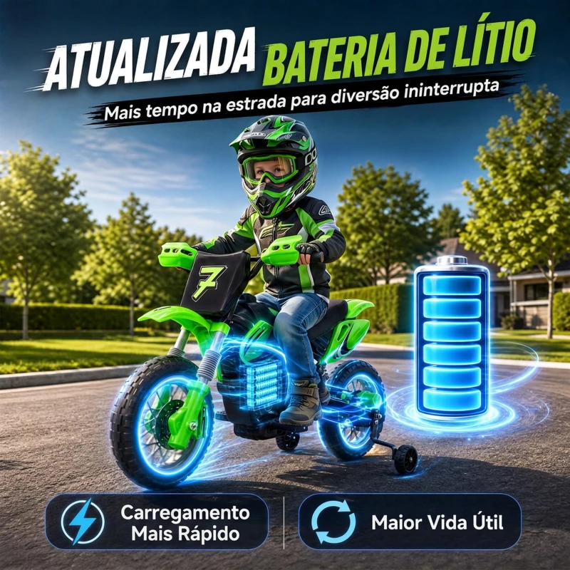 AIYAPLAY Mota Elétrica para Crianças 12V com 2 Rodas Auxiliares Amovíveis, 2 Motores, Suspensão Traseira, Música, 3 km/h, Verde