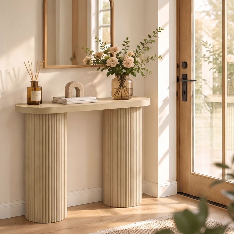 HOMCOM Konsole mit gerillten Säulenfüßen Verstecktem Stauraum 103x35x80 cm Eiche