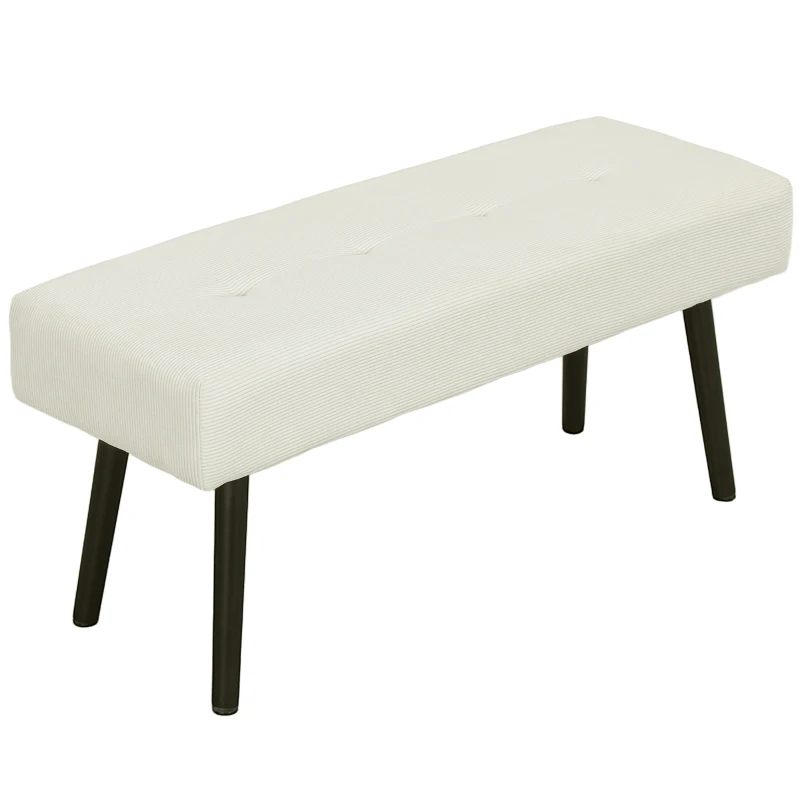HOMCOM Banco Pie de Cama Tapizado en Pana con Asiento Acolchado Diseño Capitoné y Patas de Acero para Dormitorio Blanco Crema