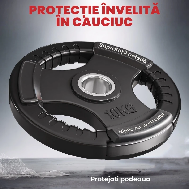 SPORTNOW Set 2 discuri olimpice 10 kg, Ø50 mm, cauciucate, 3 mânere ergonomice, negre