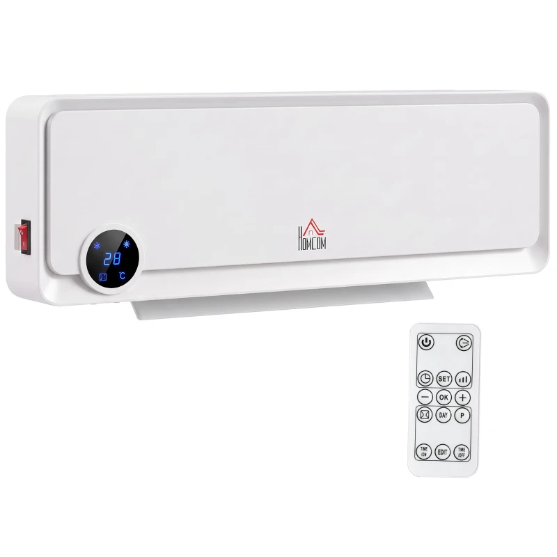 HOMCOM Ventilateur chauffant mural 2000W avec télécommande, 3 modes, écran LED, minuterie 12h