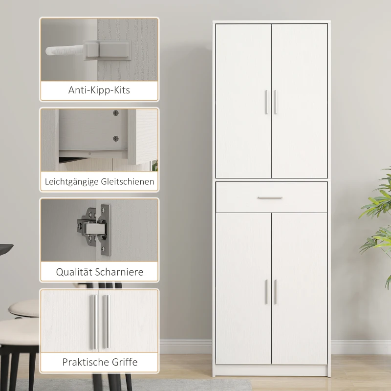 HOMCOM Küchenschrank, 3-stufig verstellbare Regale, Spanplatten, MDF, viel Stauraum, Weiß(m-6)