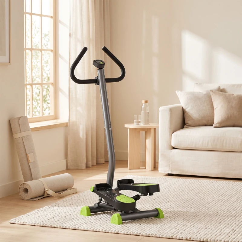 HOMCOM Máquina de Step Stepper Fitness em Casa com Tela LCD Alça e Pedais Antiderrapantes para Ginásio 55x44x108 cm Cinzento