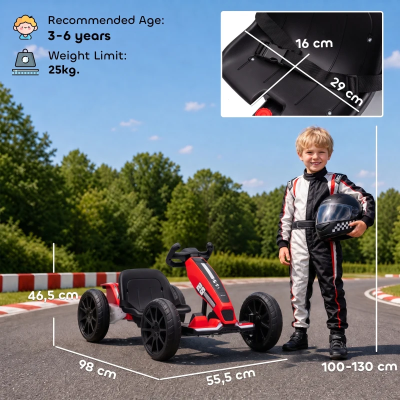 AIYAPLAY Go-Kart Elettrico per Bambini 3-6 Anni 12V con 2 Motori, Avvio Morbido, Sedile Regolabile e Luci LED, Rosso