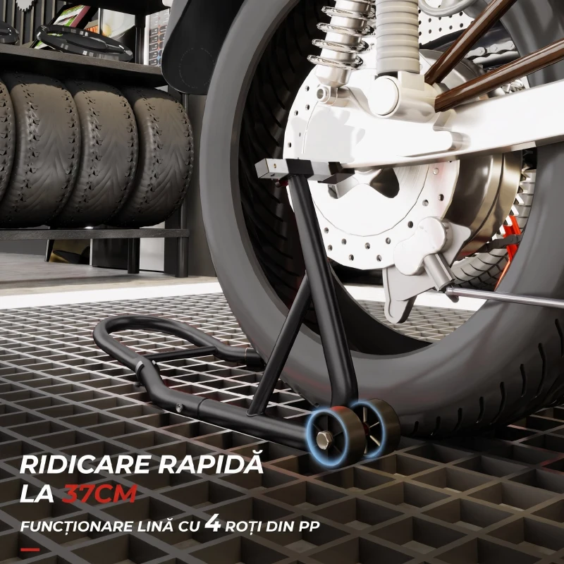HOMCOM Stand Spate pentru Motocicletă cu Protecții Antiderapante, Adaptoare Reglabile, 200 kg, pentru Anvelope de 18", 17" și 10"
