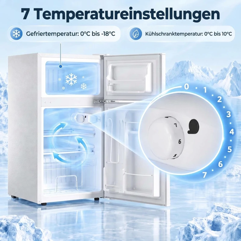 HOMCOM 2-deurs mini-koelkast met vriesvak, instelbare thermostaat, kleine drankkoelkast 90L, wit