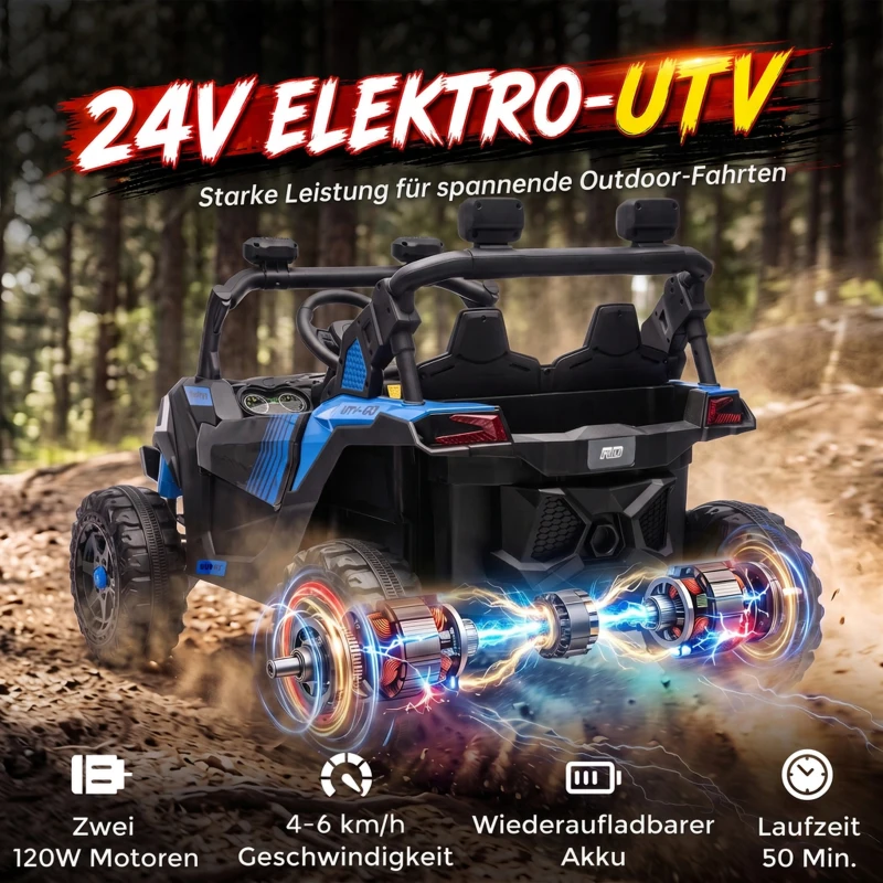 AIYAPLAY Kinder Elektroauto 24V 2 Sitzer Kinderauto UTV mit Lithium-Akku 2,4 GHz Fernbedienung 2 x 120W Motoren Softstart