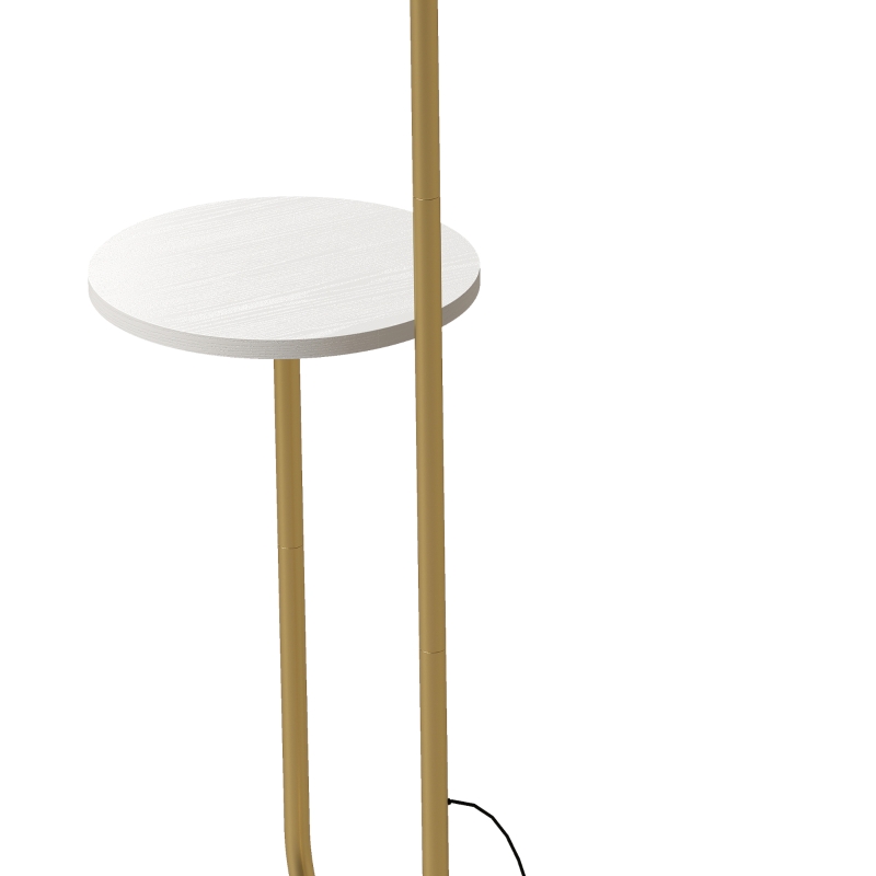 HOMCOM Modern Floor Lamp with Shelf, Dimmable Floor Lamp with Linen Shade, RF Remote and Foot Switch for Living Room, Gold Tone