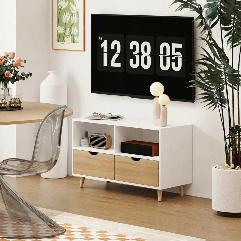 HOMCOM TV-kast, TV-meubel met Laden, Open Planken, Hout, 99 x 39 x 58 cm, Wit