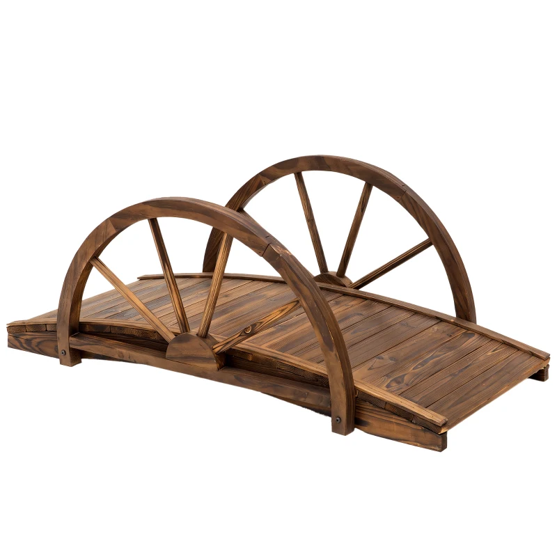Outsunny Pont de jardin en bois, avec balustrade à demi-roues charge max. 150 KG, 100 x 50 x 37 cm, marron