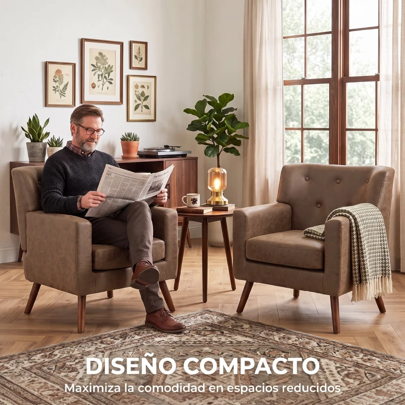 HOMCOM Sillón Relax Sofá Individual de PU Cojín de Asiento con Muelles Respaldo Acolchado Patas de Madera 72x76x80 cm Marrón