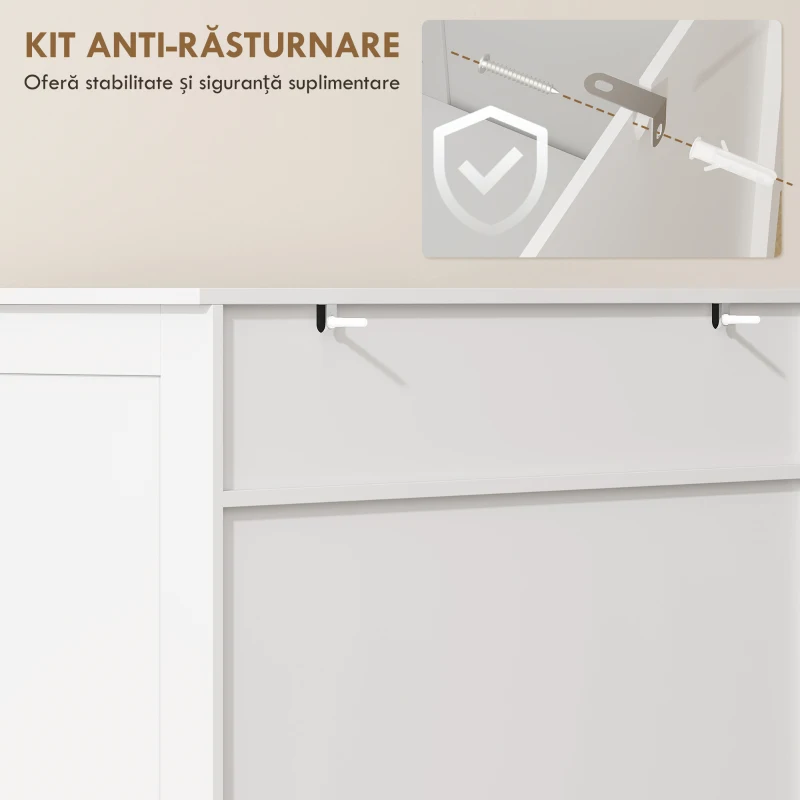 HOMCOM Pantofar pentru Hol cu 2 Uși cu Lamele, 5 Niveluri, Rafturi Reglabile, pentru 20 Perechi de Pantofi, 78x37x115,8 cm, Alb