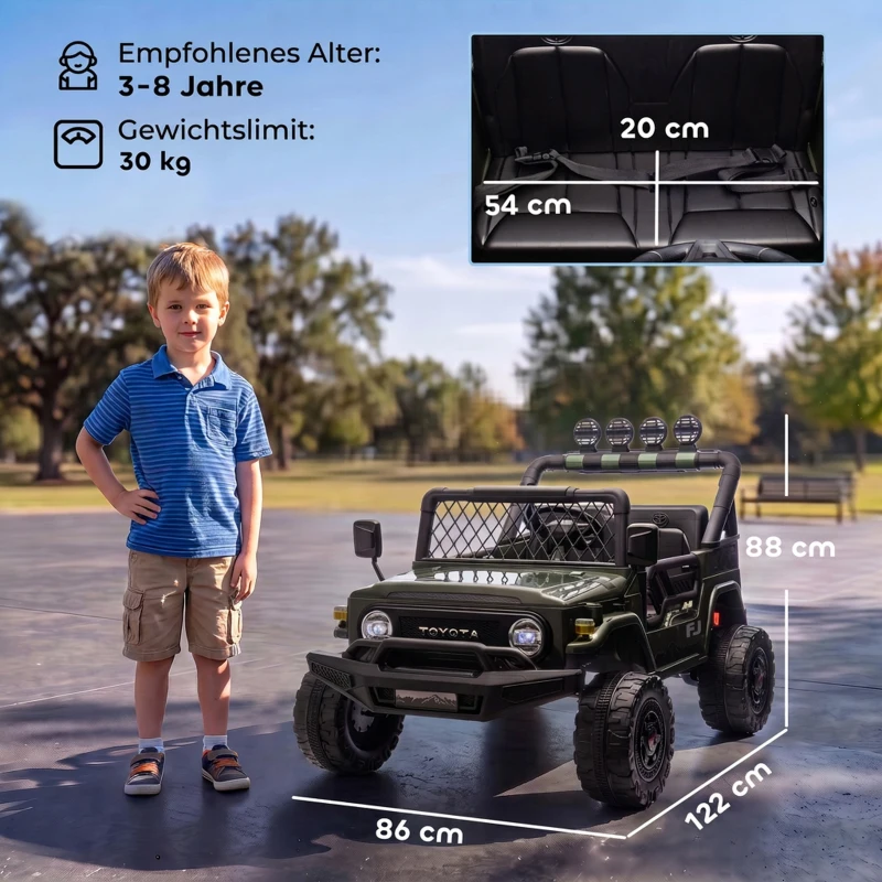 AIYAPLAY Kinder Elektroauto TOYOTA FJ 24V Elektroauto für Kinder mit Fernbedienung 200W Motor Lithium-Akku 2-Sitzer für 3-8