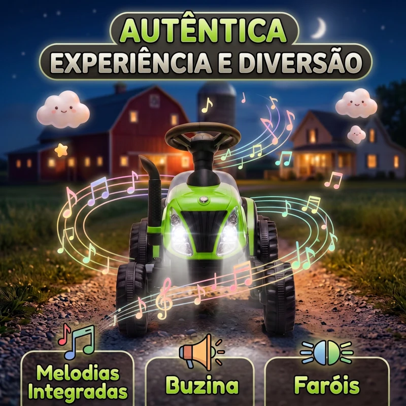 AIYAPLAY Trator Elétrico para Crianças 6V com Reboque Amovível, Luzes, Música, Buzina e Pedal, 2,5 km/h, Verde, 1-3 Anos