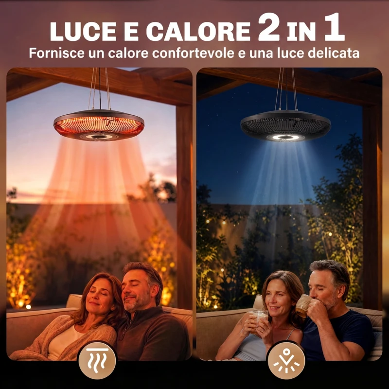 Outsunny Riscaldatore Sospeso da Esterno 2000W con LED, Controllo APP/Telecomando/Touch e Timer, Nero