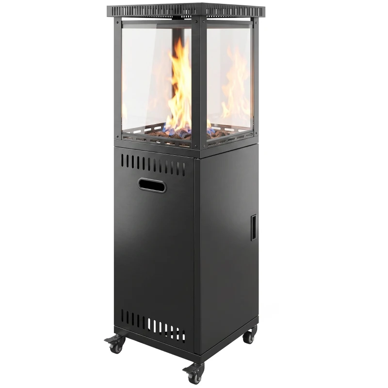 Outsunny Încălzitor pe Gaz pentru Exterior 13 kW, cu Roți și Pietre Lavice, Negru