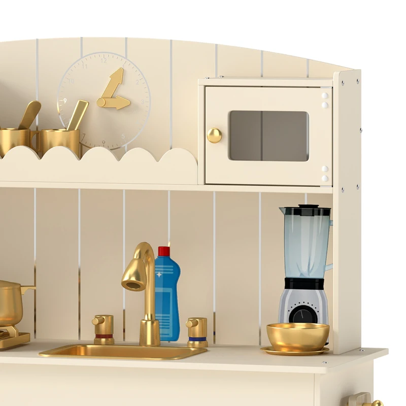AIYAPLAY Kids Play Kitchen with Lights & Sounds, Pretend Play Toy set with 4 Fabric Drawers, 12-Piece Accessories for 3-6 Years