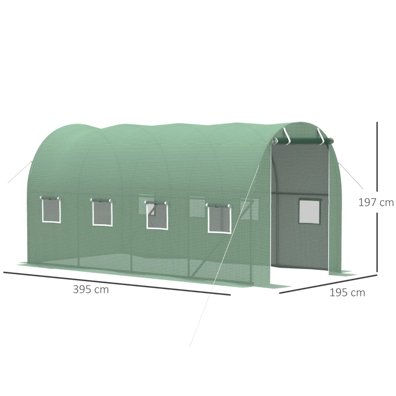 Outsunny Walk-in Polytunnel Greenhouse, Outdoor Garden Tunnel Greenhouse Tent with Zipped Roll-Up Door and 8 Mesh Windows, 4 x 2M