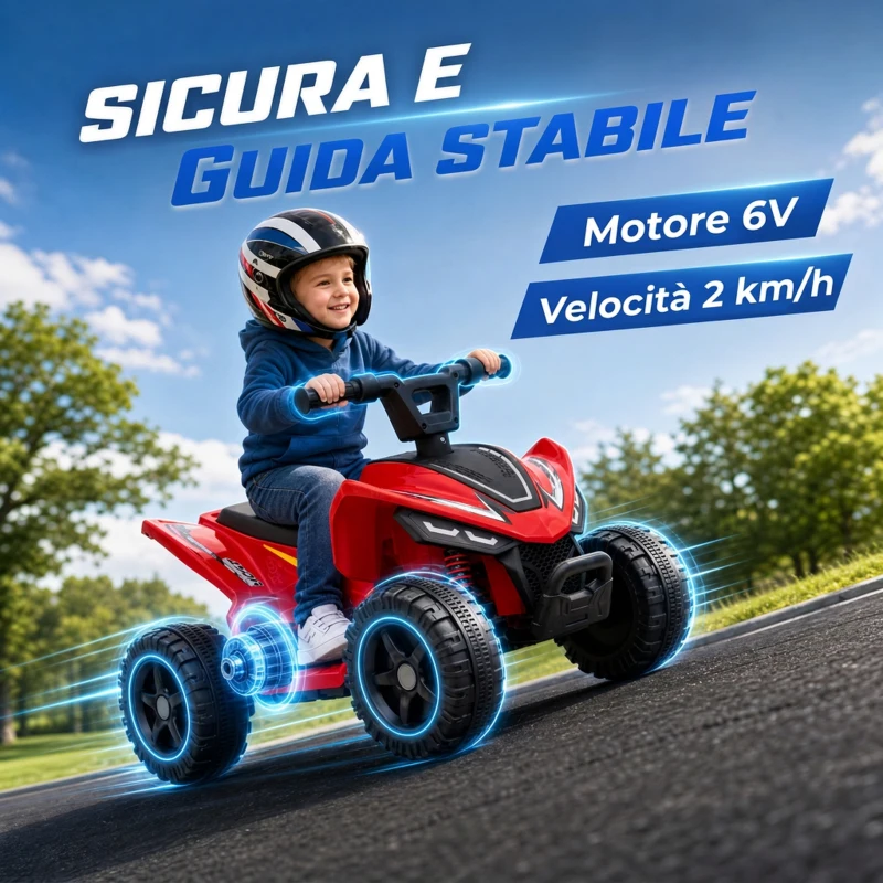 AIYAPLAY Quad Elettrico per Bambini 6V, Marce Avanti, 2 km/h, per 18-48 Mesi, Portata 25 kg, Interno ed Esterno, Rosso