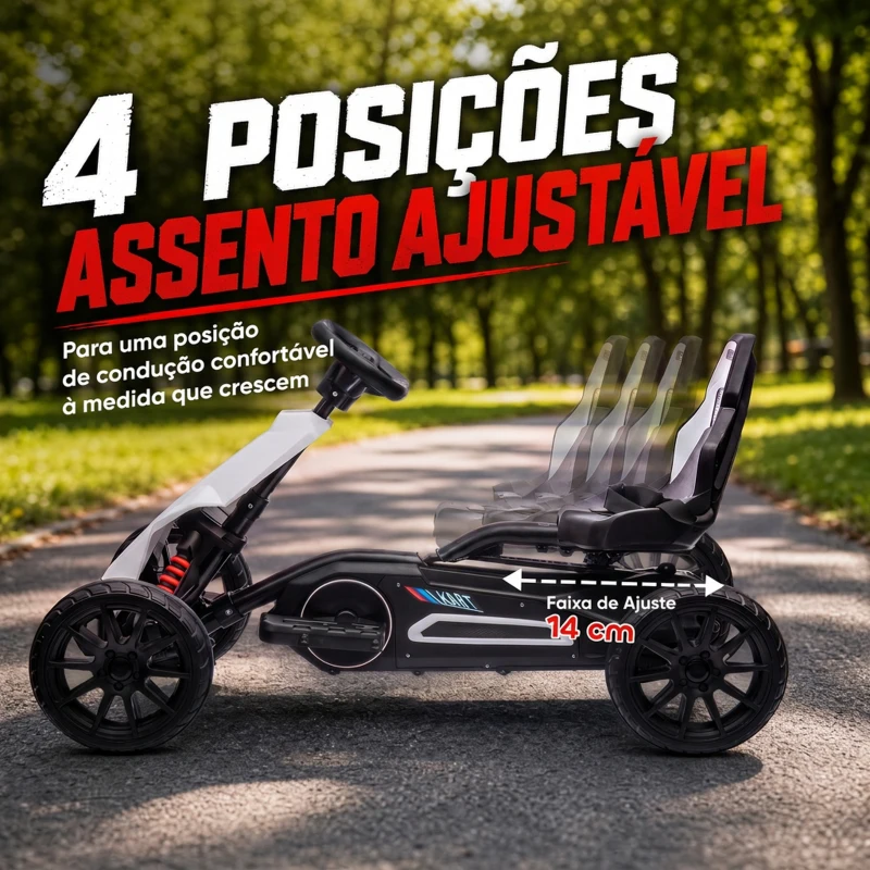 HOMCOM Go Kart Elétrico para Crianças Kart a Bateria 12V Velocidade Ajustável 3-5 km/h e Cinto de Segurança 100x58x58,5 cm Branco