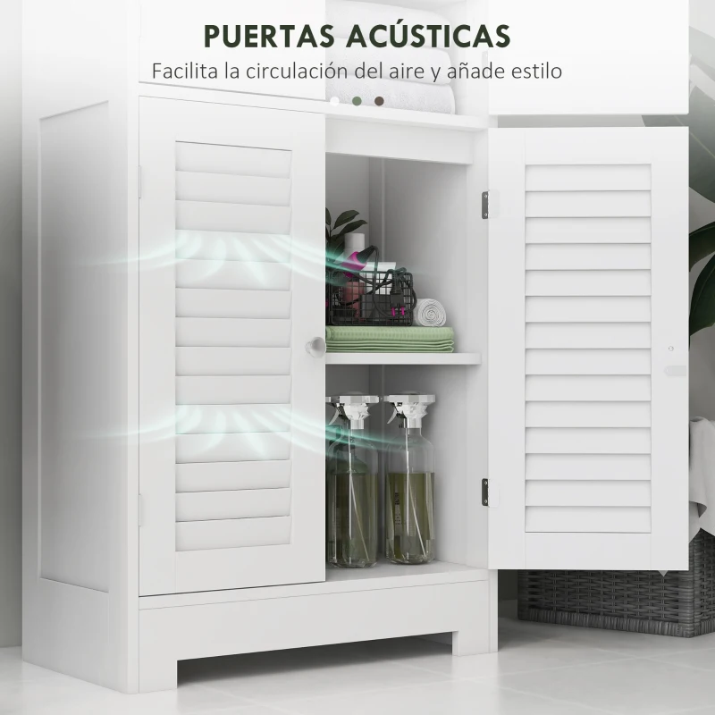 HOMCOM Mueble Auxiliar de Baño con 6 Puertas Estantes Ajustables Antivuelco Armario de Baño Moderno 60x30x170,5 cm Blanco