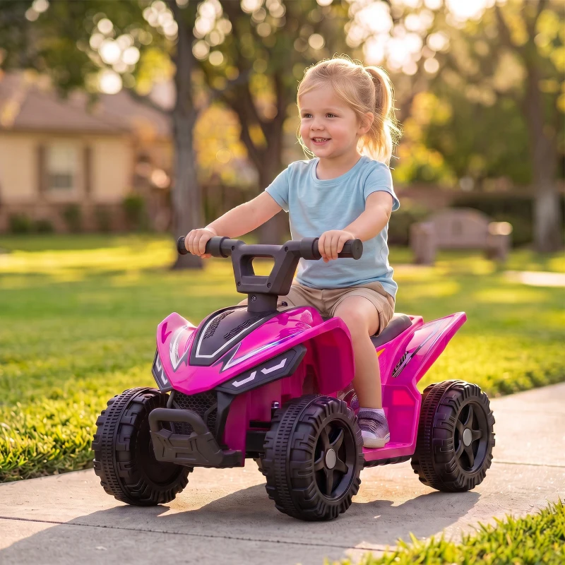 AIYAPLAY Quad Elettrico per Bambini 6V, Marce Avanti, 2 km/h, per 18-48 Mesi, Portata 25 kg, Interno ed Esterno, Fucsia