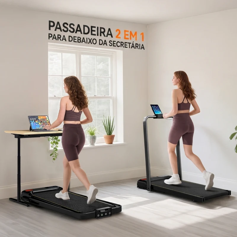 SPORTNOW Passadeira de Corrida Dobrável com Inclinação, para Debaixo da Secretária, 2 HP, 1-10 km/h, Ecrã LED, Comando e Suporte