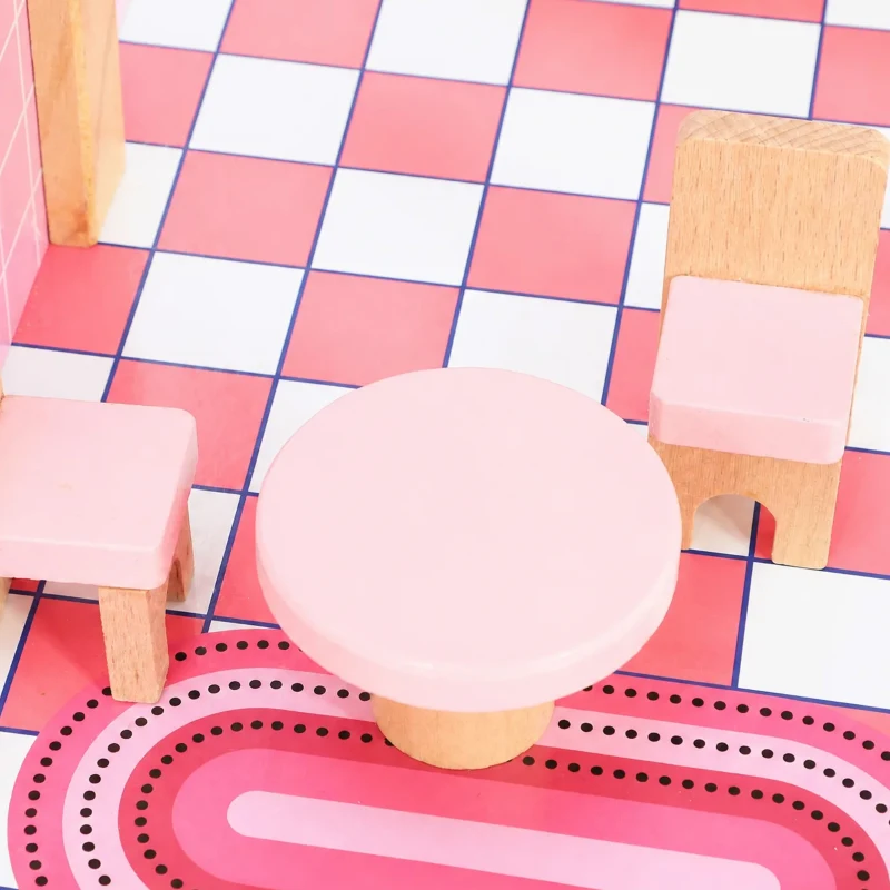 AIYAPLAY Casa delle Bambole in Legno per Bambini, 2 Piani, 11 Mobili e 2 Bambole, Regalo per Ragazze 3-6 Anni, Rosa