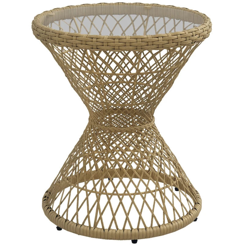 Outsunny Table basse d'extérieur table de jardin style tambour plateau en verre trempé résine tressée imitation rotin marron