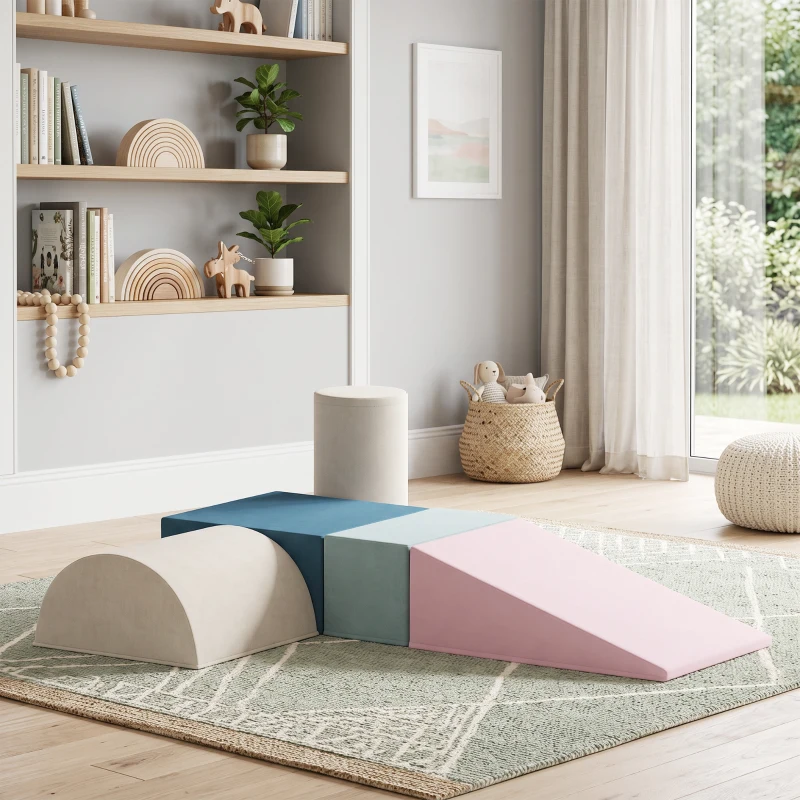 AIYAPLAY Parcours motricité bébé 5PCS, module en mousse souple avec housse en velours, multicolore