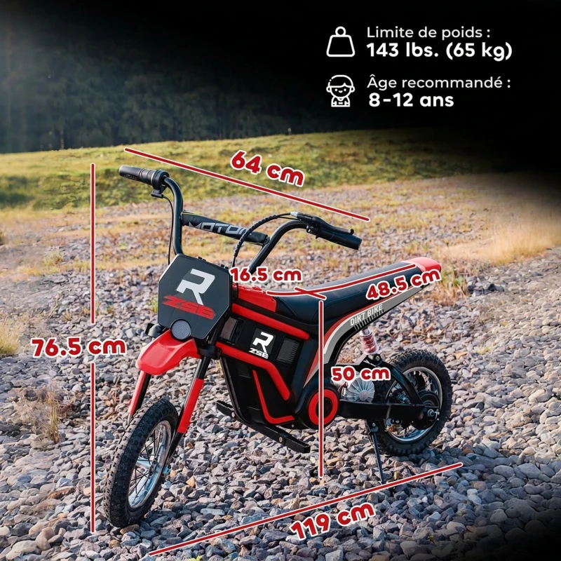 HOMCOM Moto cross électrique enfant moto électrique enfants moteur 350 W batterie 12V 8-16 km/h pneus gonflables 12'' rouge(m-3)