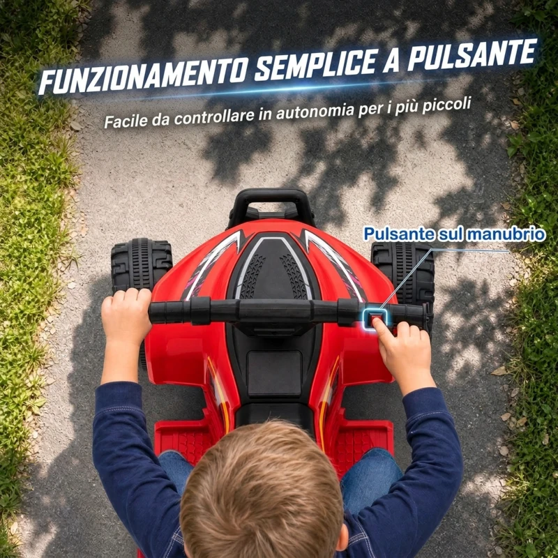 AIYAPLAY Quad Elettrico per Bambini 6V, Marce Avanti, 2 km/h, per 18-48 Mesi, Portata 25 kg, Interno ed Esterno, Rosso