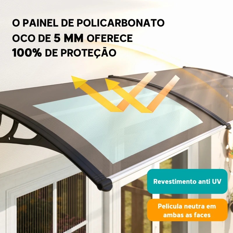 Outsunny Marquise para Portas e Janelas 195x75 cm  Marquise com Proteção para Sol e Chuva com Painéis de Policarbonato Marrom
