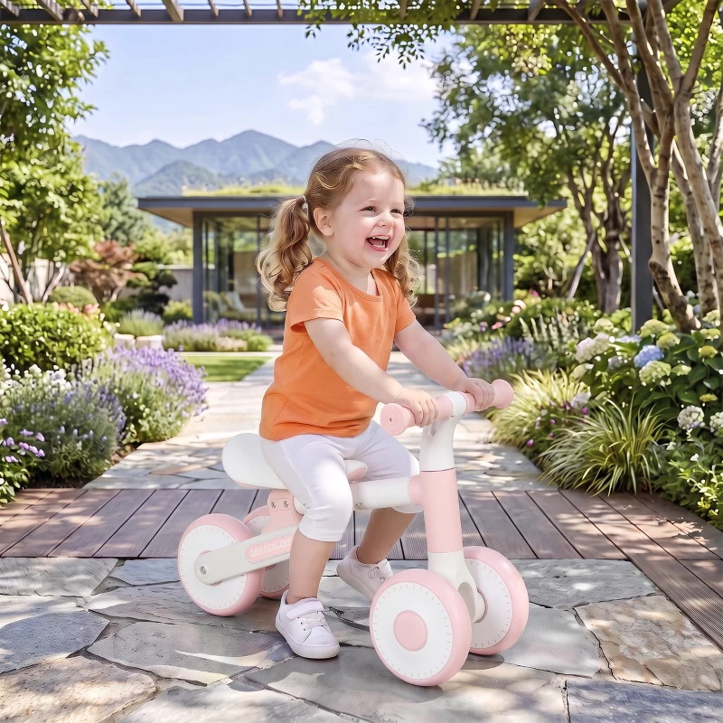 AIYAPLAY Bicicleta sem Pedais para Bebê 1-2 Anos Dobrável Assento Ajustável Direção Limitada a 135° Pneus EVA Silenciosos 52x23x36,5 cm Rosa