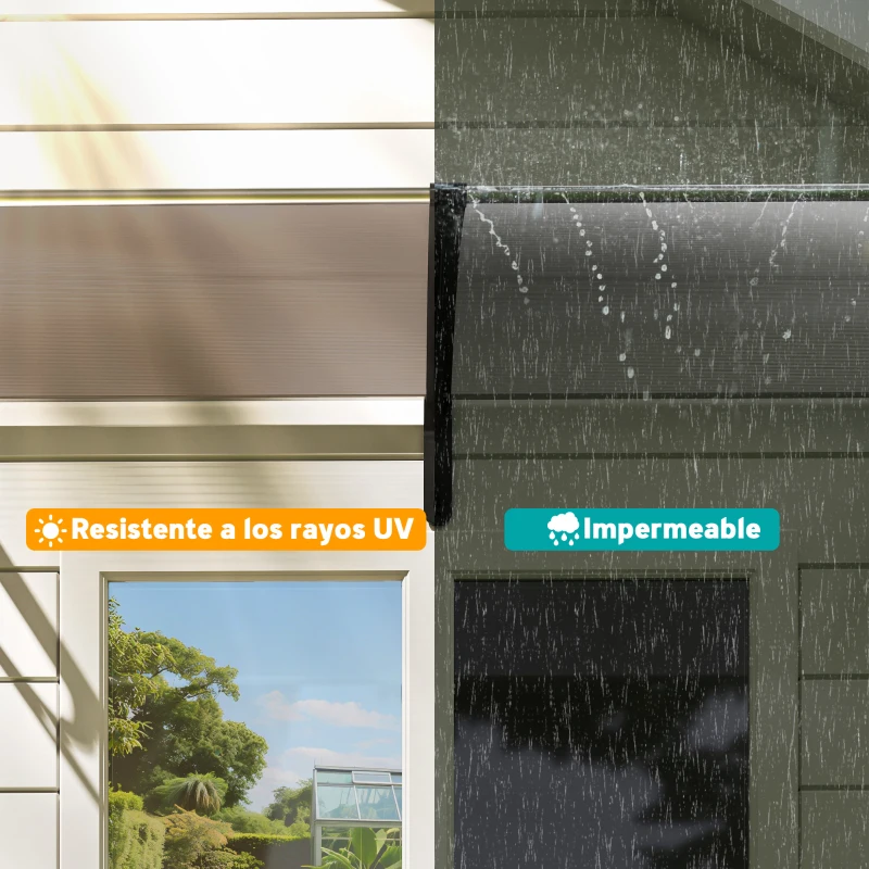 Outsunny Marquesina para Puertas y Ventanas 195x75 cm con Paneles de Policarbonato Barras de Aluminio Marrón