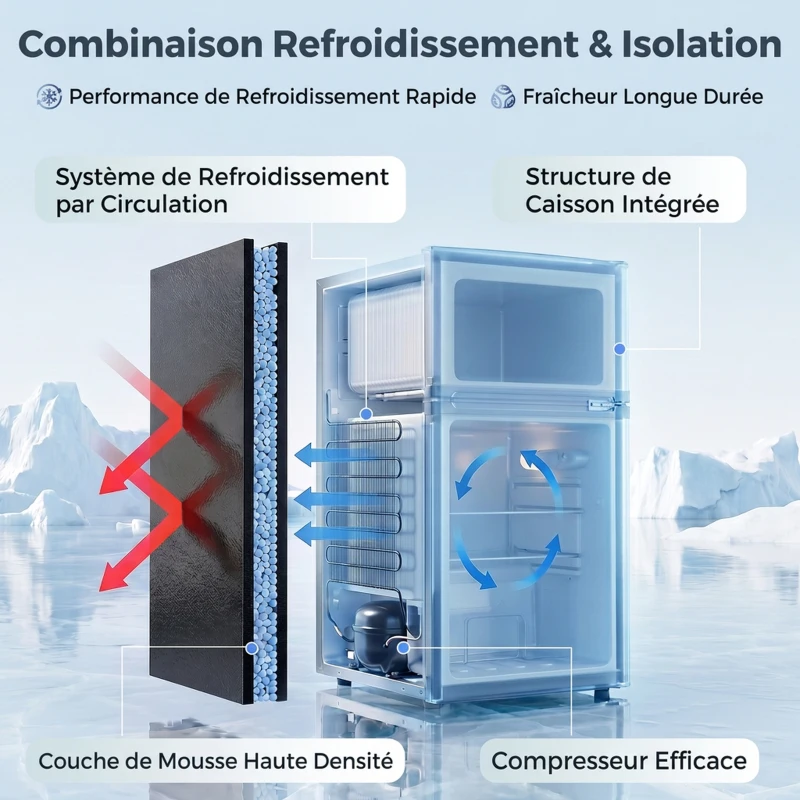 HOMCOM Mini Réfrigérateur Congélateur 90 L, Petit Frigo Compact Silencieux, 2 Portes Réversibles, Thermostat Réglable, Noir