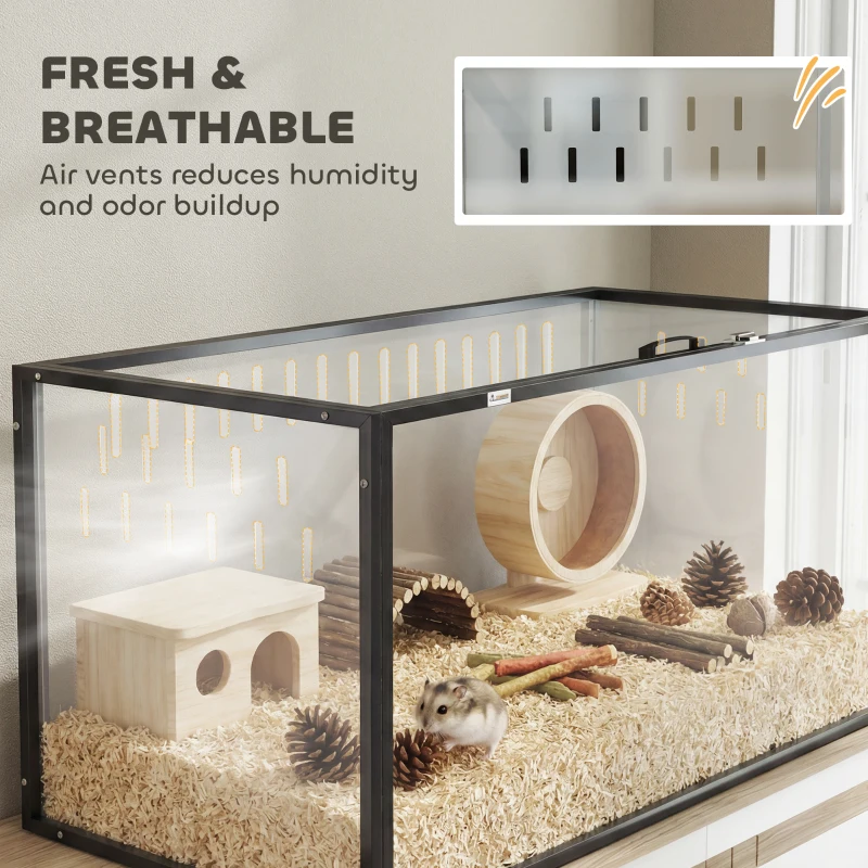 PawHut Cage pour Hamster Habitat Rongeurs Transparent de Vue Panoramique 360° Anti-Mordillage 105x51x51cm Noir